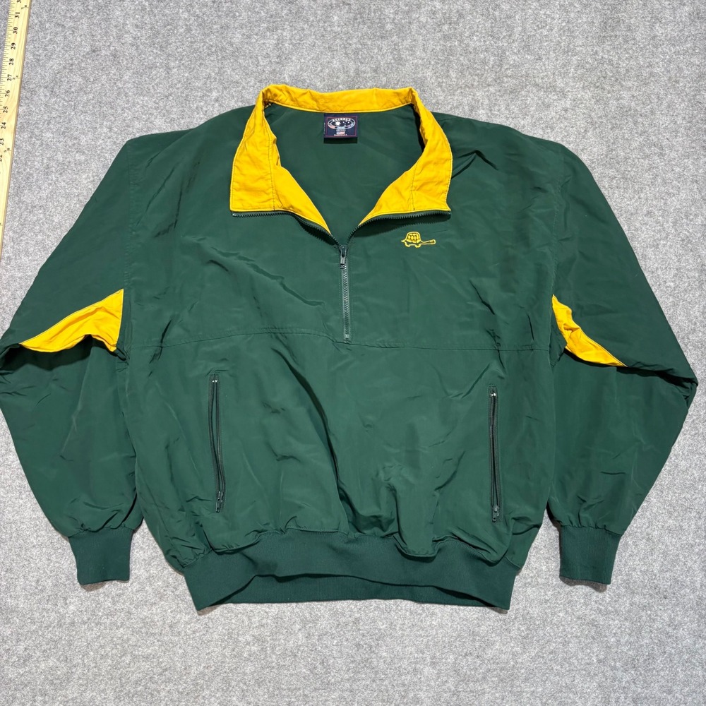 Vintage Starbus Windbreaker Mens XXL Green Yellow Quarter Zip Turtle Logo USA